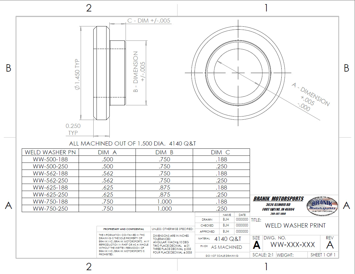 Branik Motorsports Hardened Weld Washers