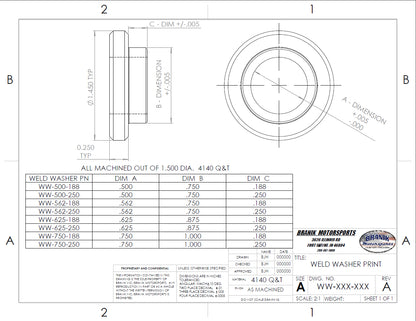 Branik Motorsports Hardened Weld Washers